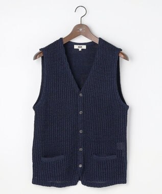 JOSEPH ABBOUD 【エコ素材和紙使用・日本素材】和紙杢メッシュクルーネック ニットジレ ネイビー系