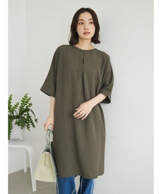 Green Parks 前後２ｗａｙミディ丈タックワンピース Khaki