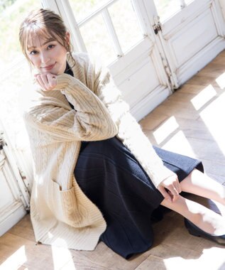 Tiaclasse L 【洗える】大人華やかなアラン柄ニットカーディガン ベージュ