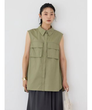 AMERICAN HOLIC ノースリーブＷポケットシャツ Khaki