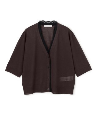 UNFILO レースドッキングニット カーディガン ブラウン