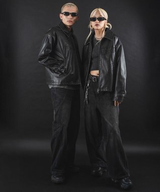 WEGO 【ユニセックス着用ITEM】MA55IVE　PUショートグラフィックブルゾン ブラック