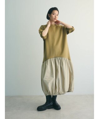 Green Parks ａ．異素材切り替えバルーンワンピース Khaki