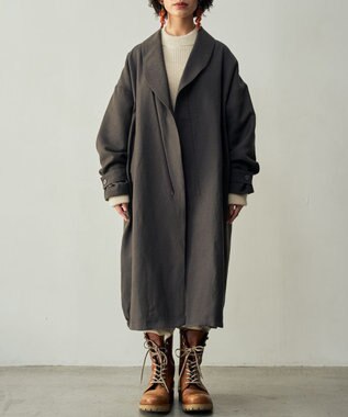 muuc 〈軽やかな尾州産リネンウール〉ショールカラーコート　ロングシーズン 秋冬春 ゆったりシルエット セットアップ可能 ブラウン