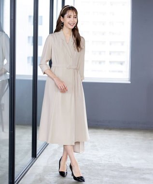 Tiaclasse L 【洗える】テーラードスーツワンピース ライトベージュ