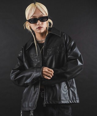 WEGO 【ユニセックス着用ITEM】MA55IVE　PUショートグラフィックブルゾン ブラック