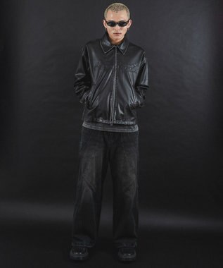 WEGO 【ユニセックス着用ITEM】MA55IVE　PUショートグラフィックブルゾン ブラック