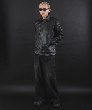 WEGO 【ユニセックス着用ITEM】MA55IVE　PUショートグラフィックブルゾン ブラック