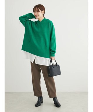 Green Parks スウェット風フード付ニットプルオーバー Green