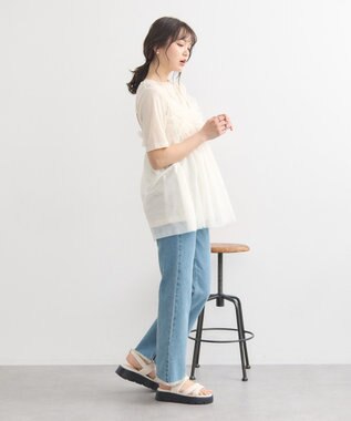 earth music&ecology カットオフフレアデニムパンツ Light Indigo