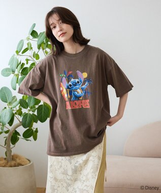 Green Parks スティッチ／ウ゛ィンテージ風ピグメントＴシャツ Brown