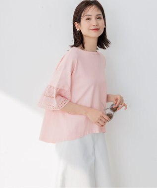 組曲 【WEB限定】レーススリーブ ニット ピンク系