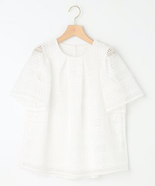 組曲 S ボーダーレース ブラウス パールホワイト系