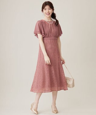 ANY SIS 【Lily Calin】ナローフレアレース ドレス テラコッタピンク