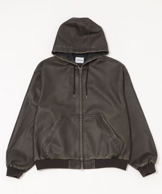 WEGO 【ユニセックス着用ITEM】PUフードブルゾン ブラウン
