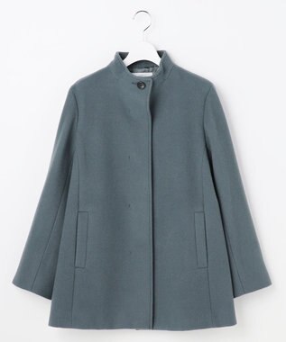 J.PRESS LADIES ショートビーバー ミディ丈 スタンドカラー コート ティールブルー系
