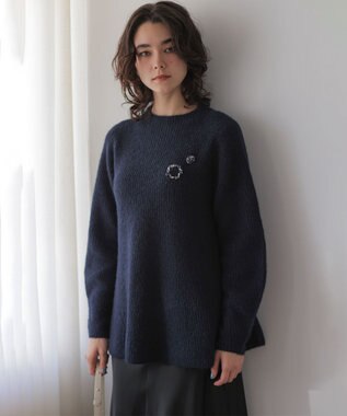 組曲 L へアリーヤーン フレア ニット ネイビー系