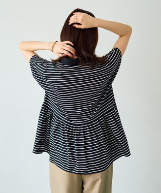 YECCA VECCA アシメボーダーポロシャツ Black