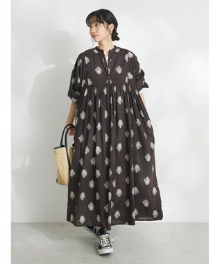 CRAFT STANDARD BOUTIQUE インド綿混フラワーモチーフワンピース Brown
