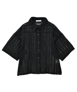 Green Parks インド綿 　衿付きレースシャツ Black