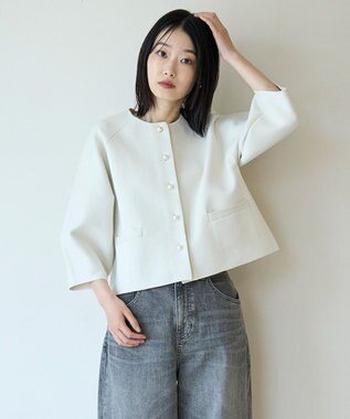 UNFILO L BEAUTY FORM KNIT パールボタン カーディガン グレージュ