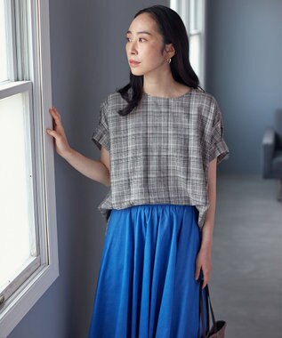 ANY 【洗濯機可能】ライトリネンクロス　チュニック グレンチェック