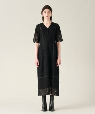 GRACE CONTINENTAL コンビレースVネックワンピース ブラック