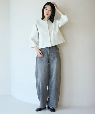 UNFILO L BEAUTY FORM KNIT パールボタン カーディガン グレージュ