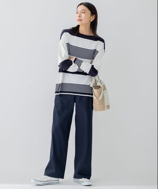 23区 【洗える】スラブツイルストレッチ ベイカー パンツ ネイビー系