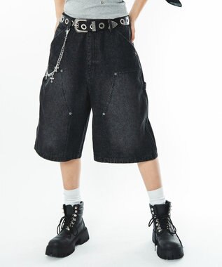 WEGO 【ユニセックス着用ITEM】ダブルニーデニムショーツ デニムブラックソノタ