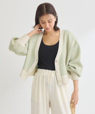 Green Parks ・ＥＬＥＮＣＡＲＥ　ＤＵＥ　ラメＶネックカーディガン Mint
