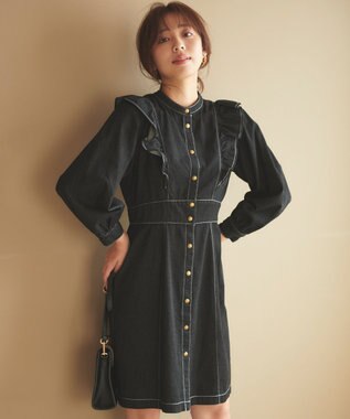 Feroux 【洗える】デニムミディ ワンピース ブラック系