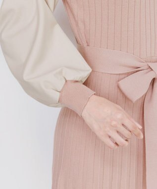 Tiaclasse 【洗える】パフ袖ニットコンビワンピース ピンク