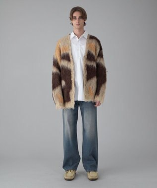 WEGO 【ユニセックス着用ITEM/MLサイズ展開】モヘアタッチパターンカーディガン ベージュ