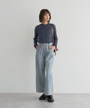 earth music&ecology ハイネックフラワーメロープルオーバー Navy