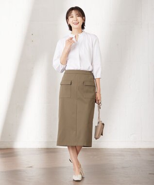 J.PRESS LADIES 【洗える・イージーケア】 アクティブピケストレッチ ナロー スカート カーキ系