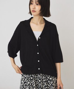AMERICAN HOLIC 襟付き5分袖ニットカーディガン Black