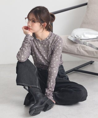 earth music&ecology ハイネックフラワーメロープルオーバー Light Gray