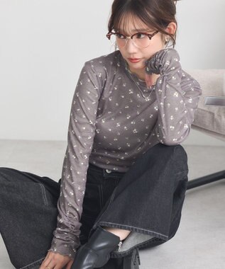 earth music&ecology ハイネックフラワーメロープルオーバー Light Gray