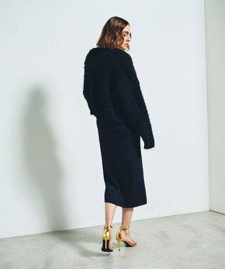 GRACE CONTINENTAL ツイーディーリボンヤーンカーディガン ブラック