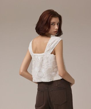 GRACE CONTINENTAL チュール刺繍トップ ホワイト