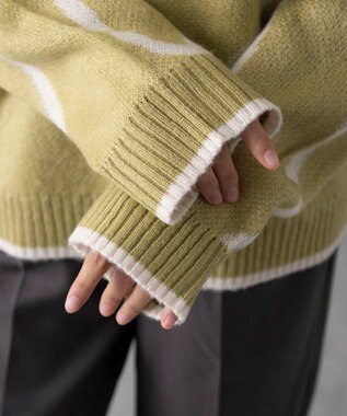 WEGO 【25年秋冬新作】ニュアンスライン配色プルオーバー グリーンその他
