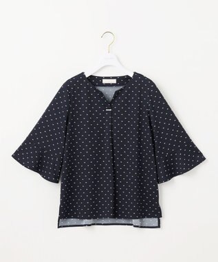 ANY SIS 【接触冷感・吸水速乾・UVケア】エアリードレープスムース 七分袖 ブラウス ネイビー系