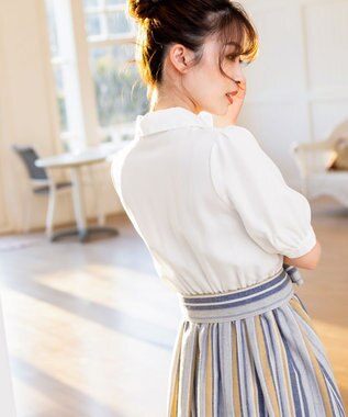 Tiaclasse 【洗える】小顔効果も叶えるスキッパーシャツワンピース イエローストライプ