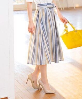 Tiaclasse 【洗える】小顔効果も叶えるスキッパーシャツワンピース イエローストライプ