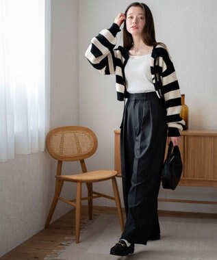 WEGO 【2024年秋冬新色カラー追加★】リボン2WAYカーデ ブラックボーダー