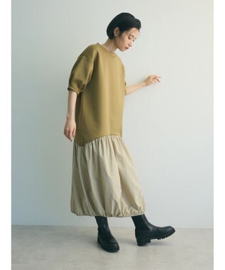 Green Parks ａ．異素材切り替えバルーンワンピース Khaki