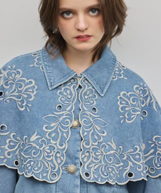 GRACE CONTINENTAL ケープ付カバーオールジャケット サックス