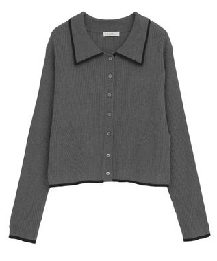 earth music&ecology バイカラートリムニットカーディガン Charcoal Gray