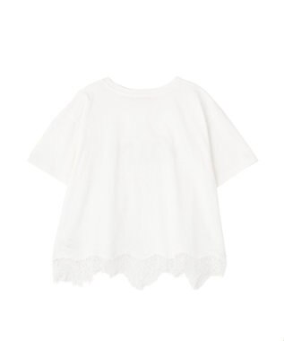 earth music&ecology 裾レースロゴプリントTシャツ Off White